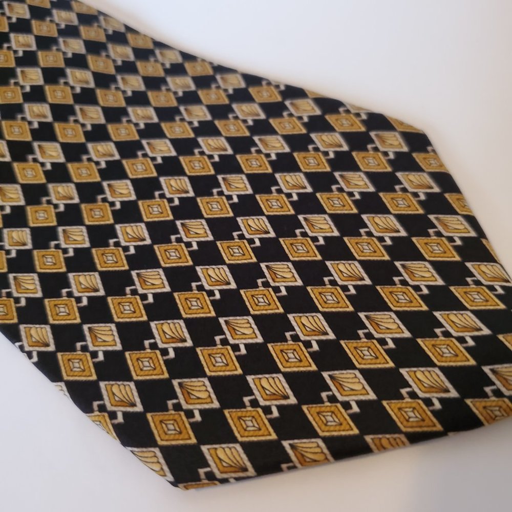 Zylos George Machado Geometric Silk Tie black gold Formal Office